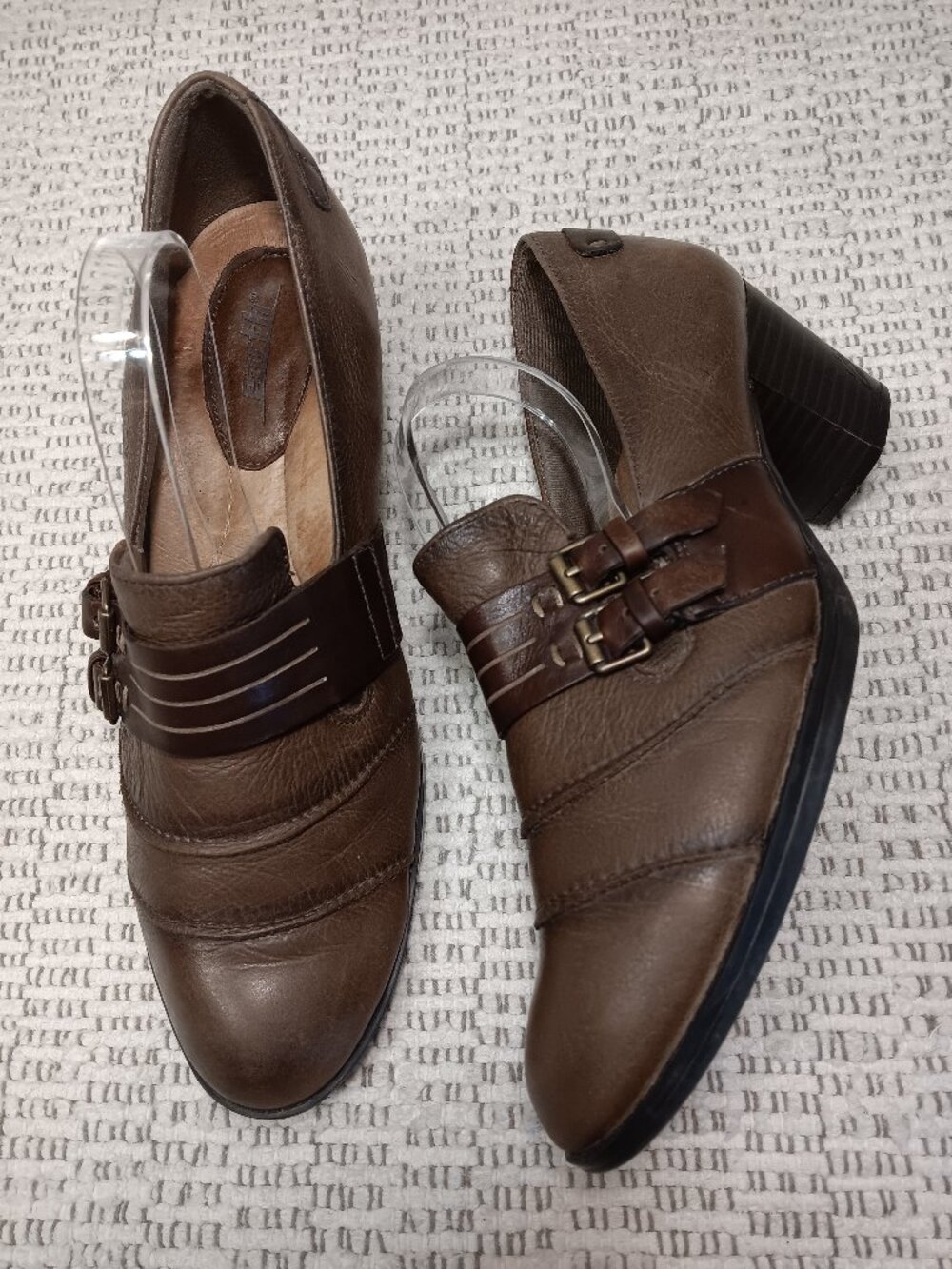 Earth 'Fia' women's leather slip-on pumps double monk strap  block heel sz 9 B